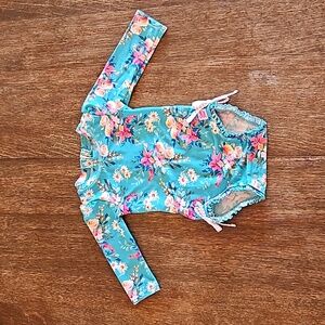 Ruffle Butts Floral Ruffle Long Sleeve One-Piece Rashguard UPF 50+ Swimsuit
